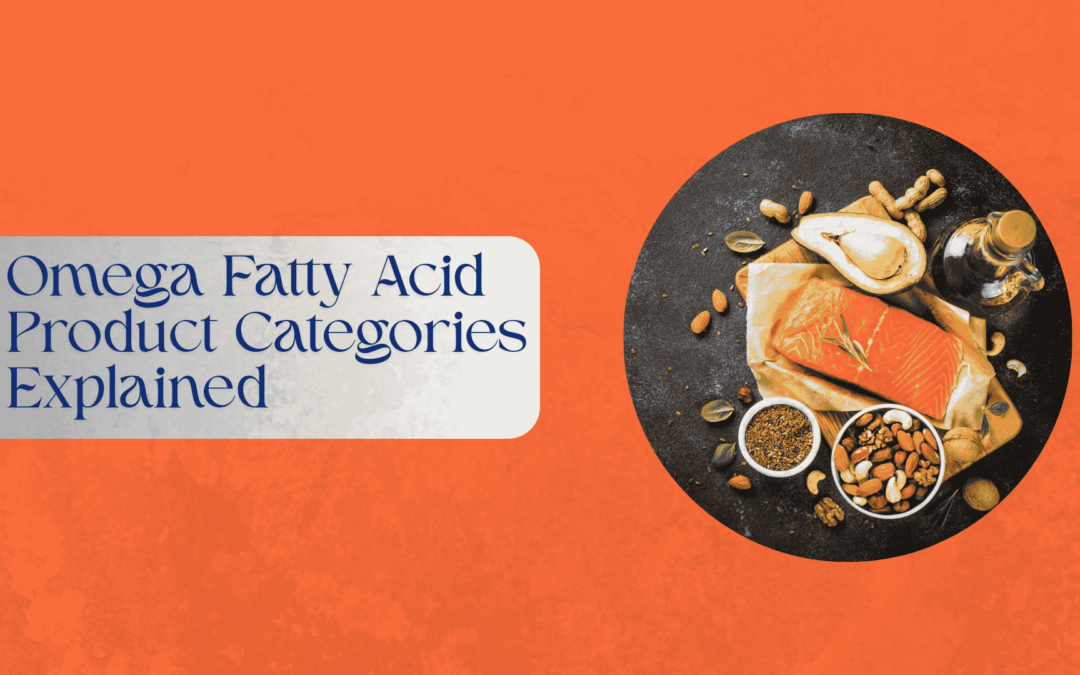 Image depicting different types of omega fatty acids, including omega-3, omega-6, and omega-9, showcasing their health benefits and sources.
